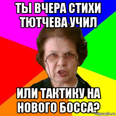 Ты вчера стихи тютчева учил Или тактику на нового босса?, Мем Типичная училка