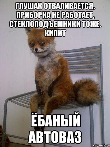 Глушак отваливается, приборка не работает, стеклоподъемники тоже, кипит Ёбаный АвтоВАЗ, Мем Упоротая лиса