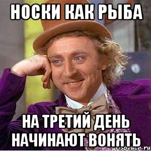 Носки как рыба На третий день начинают вонять, Мем Ну давай расскажи (Вилли Вонка)