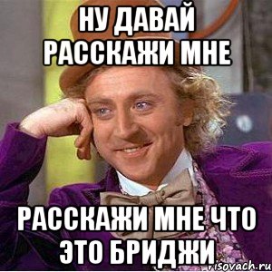 Ну давай расскажи мне расскажи мне что это бриджи, Мем Ну давай расскажи (Вилли Вонка)