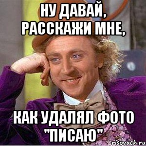 Ну давай, расскажи мне, как удалял фото "писаю", Мем Ну давай расскажи (Вилли Вонка)