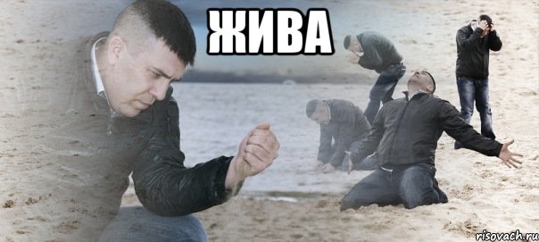 жива , Мем Мужик сыпет песок на пляже