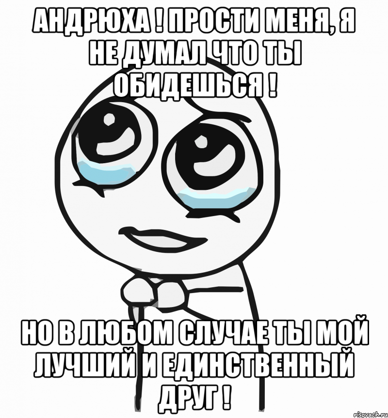 Андрюха ! Прости меня, я не думал что ты обидешься ! но в любом случае ты мой лучший и единственный друг !, Мем  ну пожалуйста (please)