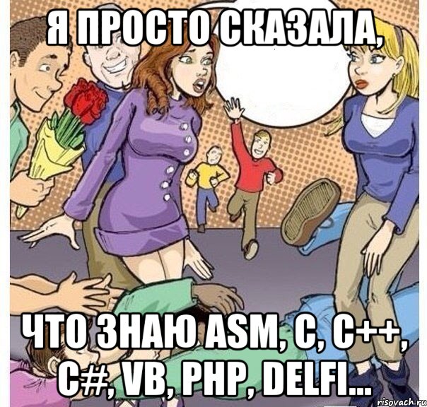 Я просто сказала, что знаю asm, c, c++, c#, vb, php, delfi..., Комикс Я просто сказала