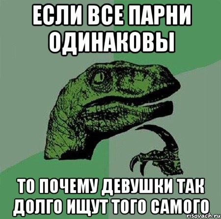 Если все парни одинаковы То почему девушки так долго ищут того самого, Мем Филосораптор