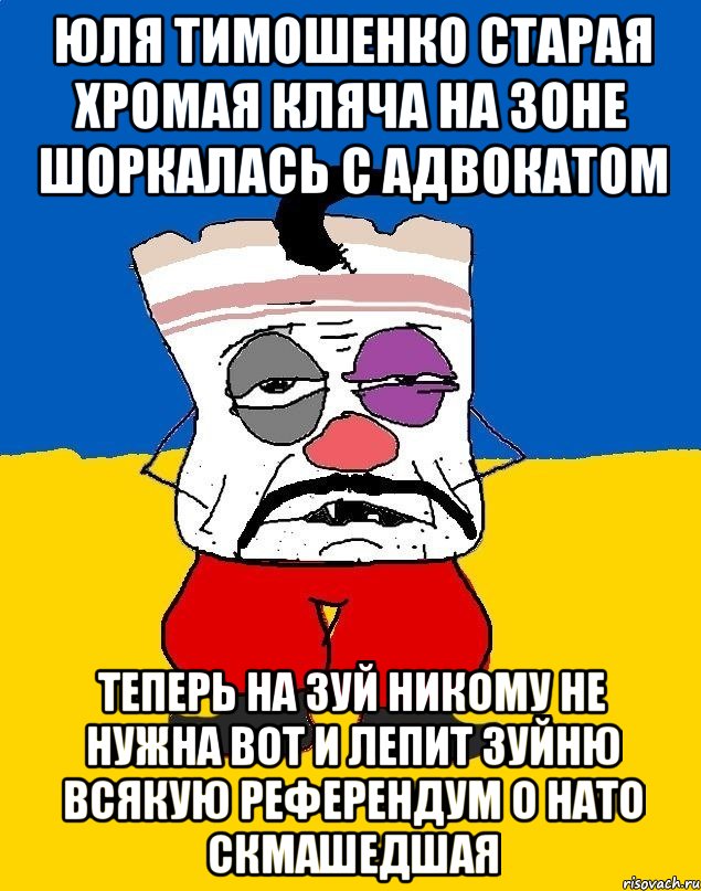 Юля тимошенко старая хромая кляча на зоне шоркалась с адвокатом Теперь на зуй никому не нужна вот и лепит зуйню всякую референдум о нато скмашедшая, Мем Западенец - тухлое сало