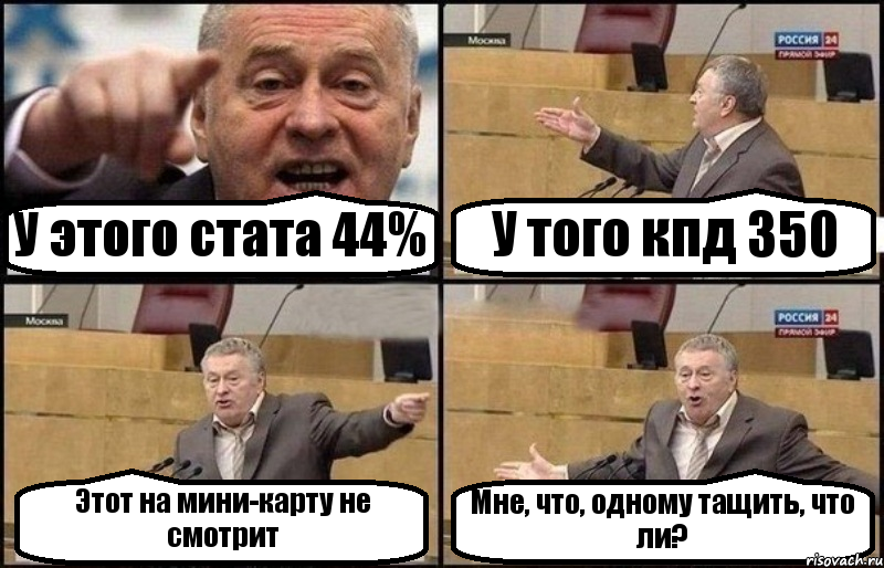 У этого стата 44% У того кпд 350 Этот на мини-карту не смотрит Мне, что, одному тащить, что ли?, Комикс Жириновский