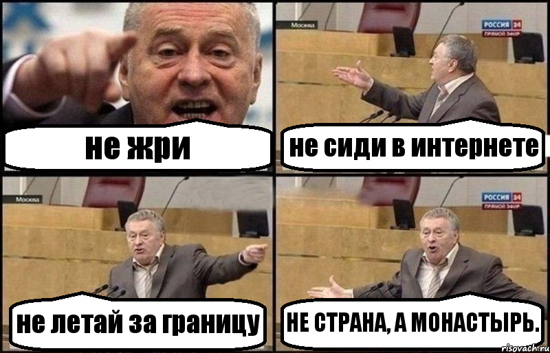 не жри не сиди в интернете не летай за границу НЕ СТРАНА, А МОНАСТЫРЬ., Комикс Жириновский