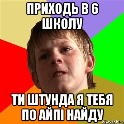 приходь в 6 школу ти штунда я тебя по айпі найду, Мем Злой школьник