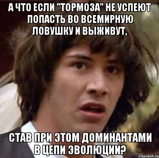 А что если "тормоза" не успеют попасть во всемирную ловушку и выживут, став при этом доминантами в цепи эволюции?, Мем А что если (Киану Ривз)