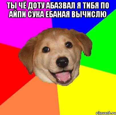 ТЫ ЧЁ ДОТУ АБАЗВАЛ Я ТИБЯ ПО АЙПИ СУКА ЕБАНАЯ ВЫЧИСЛЮ , Мем Advice Dog