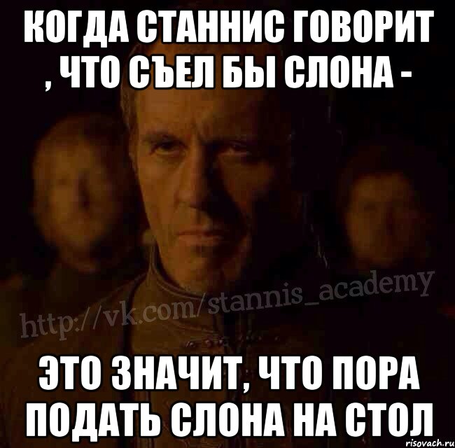 Когда Станнис говорит , что съел бы слона - это значит, что пора подать слона на стол, Мем  Академия Станниса