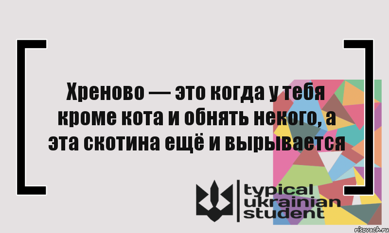 Хреново — это когда у тебя кроме кота и обнять некого, а эта скотина ещё и вырывается, Комикс цитата