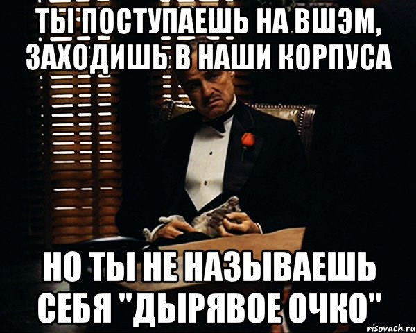 Ты поступаешь на ВШЭМ, заходишь в наши корпуса Но ты не называешь себя "дырявое очко", Мем Дон Вито Корлеоне