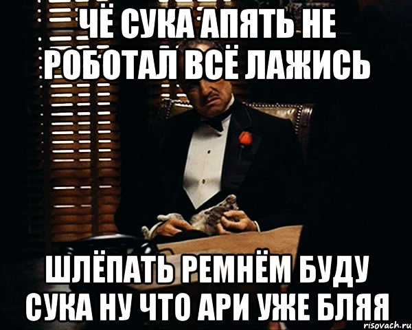 чё сука апять не роботал всё лажись шлёпать ремнём буду сука ну что ари уже бляя, Мем Дон Вито Корлеоне