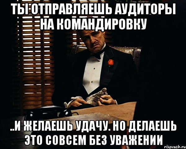 Ты отправляешь аудиторы на командировку ..и желаешь удачу. Но делаешь это совсем без уважении, Мем Дон Вито Корлеоне