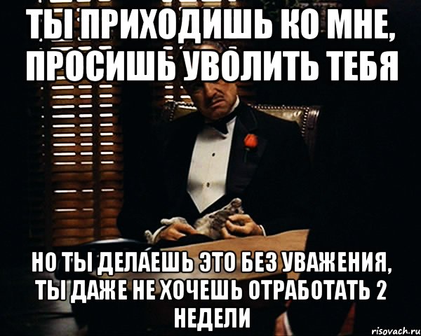 Ты приходишь ко мне, просишь уволить тебя Но ты делаешь это без уважения, ты даже не хочешь отработать 2 недели, Мем Дон Вито Корлеоне