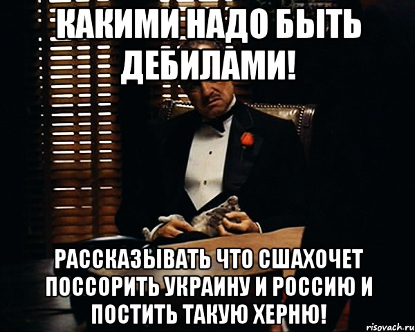 Какими надо быть дебилами! Рассказывать что СШАхочет поссорить Украину и Россию и постить такую херню!, Мем Дон Вито Корлеоне