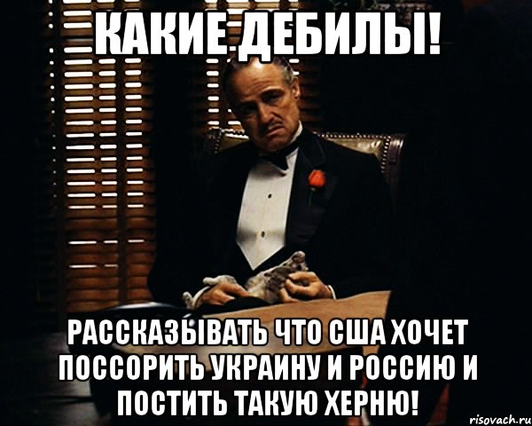 Какие дебилы! Рассказывать что США хочет поссорить Украину и Россию и постить такую херню!, Мем Дон Вито Корлеоне