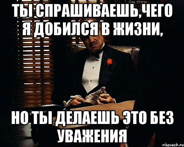 ты спрашиваешь,чего я добился в жизни, но ты делаешь это без уважения, Мем Дон Вито Корлеоне