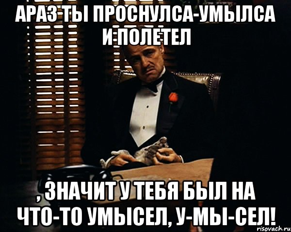 араз ты проснулса-умылса и полетел , значит у тебя был на что-то умысел, у-мы-сел!, Мем Дон Вито Корлеоне