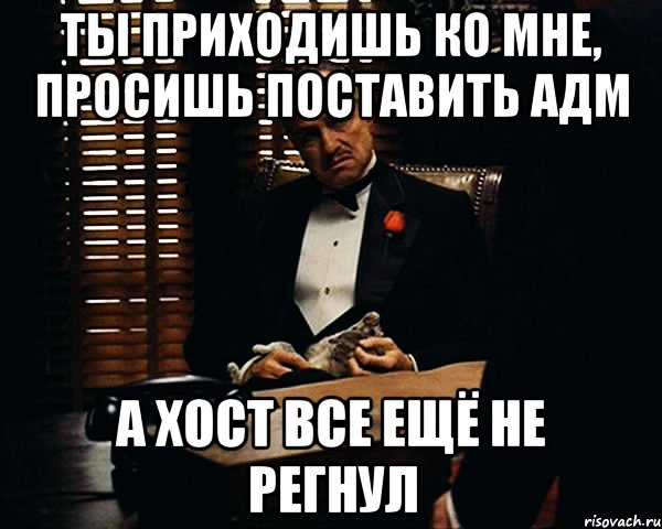 ты приходишь ко мне, просишь поставить адм А хост все ещё не регнул, Мем Дон Вито Корлеоне