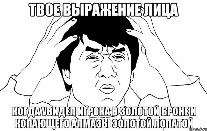 твое выражение лица когда увидел игрока в золотой броне и копающего алмазы золотой лопатой