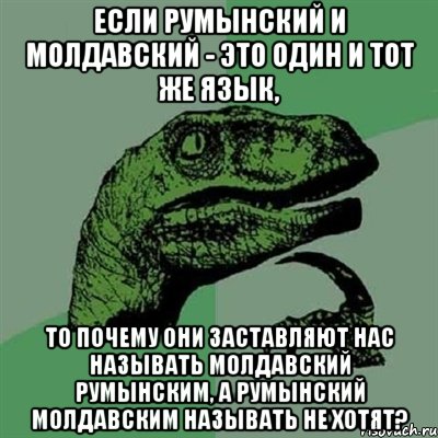 если румынский и молдавский - это один и тот же язык, то почему они заставляют нас называть молдавский румынским, а румынский молдавским называть не хотят?, Мем Филосораптор