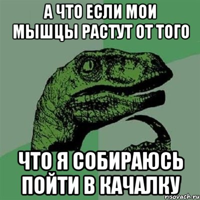 А что если мои мышцы растут от того что я собираюсь пойти в качалку, Мем Филосораптор