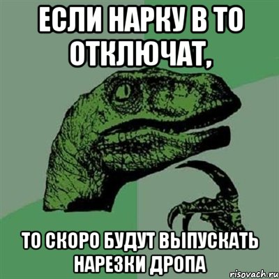 если нарку в то отключат, то скоро будут выпускать нарезки дропа, Мем Филосораптор