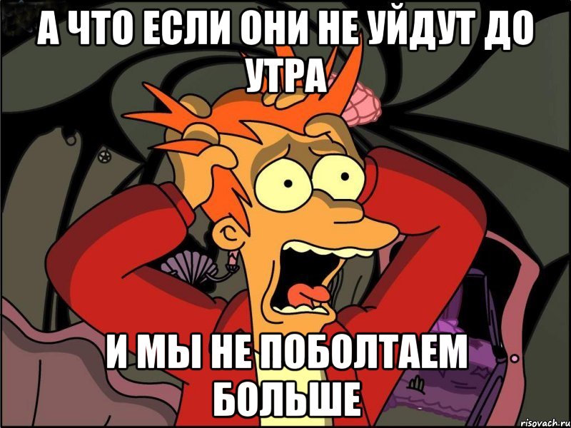 а что если они не уйдут до утра и мы не поболтаем больше, Мем Фрай в панике