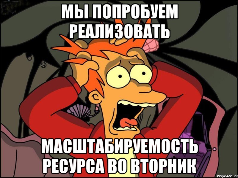 Мы попробуем реализовать масштабируемость ресурса во вторник, Мем Фрай в панике