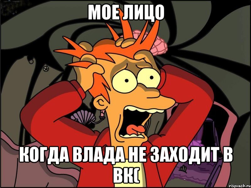 мое лицо когда Влада не заходит в вк(, Мем Фрай в панике