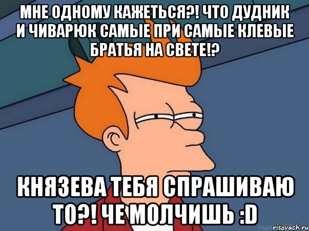 Мне одному кажеться?! Что Дудник и Чиварюк Самые при Самые Клевые братья на свете!? Князева тебя спрашиваю то?! че молчишь :D, Мем  Фрай (мне кажется или)