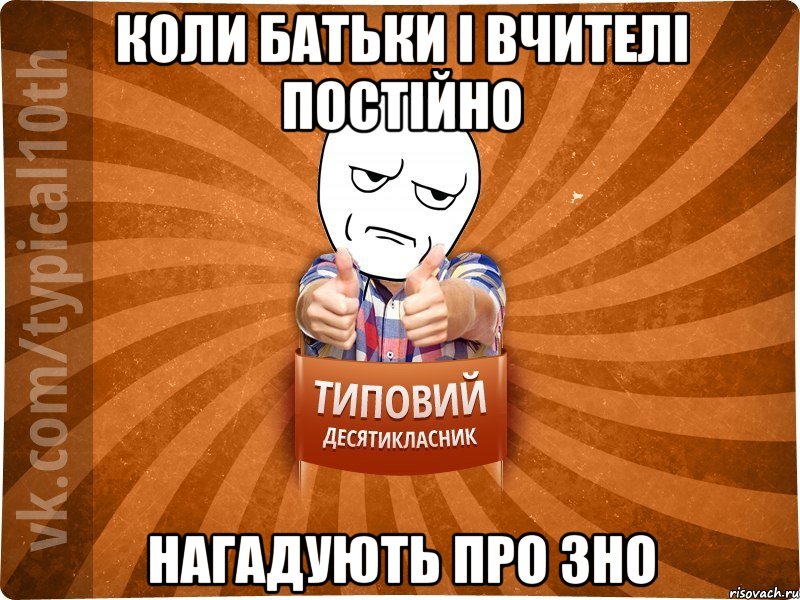 Коли батьки і вчителі постійно Нагадують про зно, Мем десятиклассник6