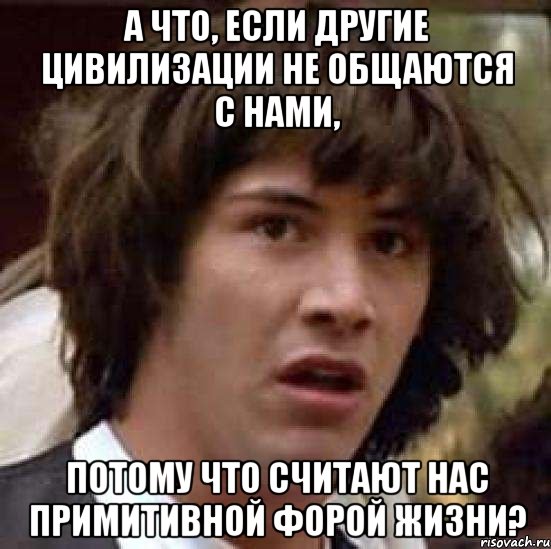 а что, если другие цивилизации не общаются с нами, Потому что считают нас примитивной форой жизни?, Мем А что если (Киану Ривз)