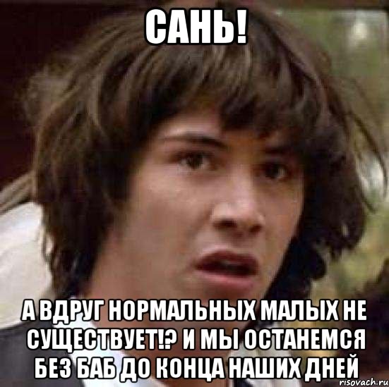 Сань! А вдруг нормальных малых не существует!? И мы останемся без баб до конца наших дней, Мем А что если (Киану Ривз)