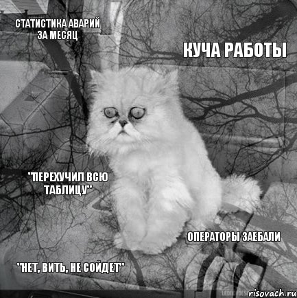 Статистика аварий за месяц куча работы "нет, Вить, не сойдет" операторы заебали "перехучил всю таблицу"