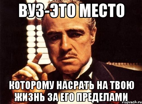 ВУЗ-ЭТО МЕСТО КОТОРОМУ НАСРАТЬ НА ТВОЮ ЖИЗНЬ ЗА ЕГО ПРЕДЕЛАМИ, Мем крестный отец