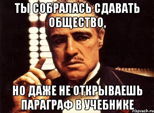 Ты собралась сдавать общество, но даже не открываешь параграф в учебнике, Мем крестный отец