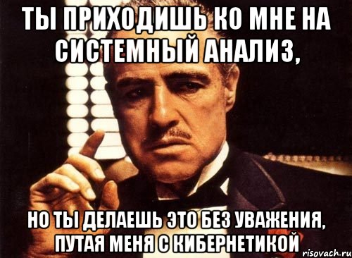 Ты приходишь ко мне на системный анализ, но ты делаешь это без уважения, путая меня с кибернетикой, Мем крестный отец