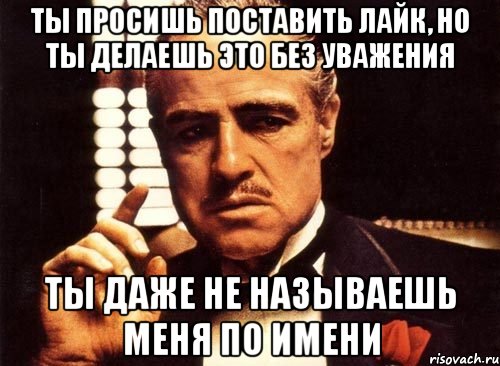 Ты просишь поставить лайк, но ты делаешь это без уважения ты даже не называешь меня по имени, Мем крестный отец