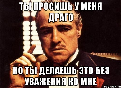 ты просишь у меня драго но ты делаешь это без уважения ко мне, Мем крестный отец