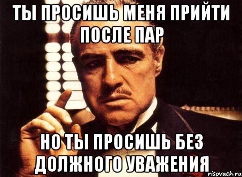 Ты просишь меня прийти после пар Но ты просишь без должного уважения, Мем крестный отец