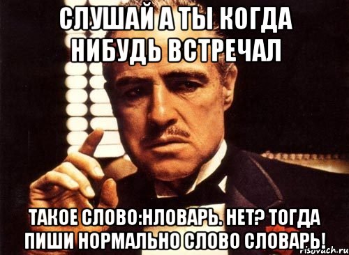 Слушай а ты когда нибудь встречал такое слово:Нловарь. Нет? тогда пиши нормально слово Словарь!, Мем крестный отец