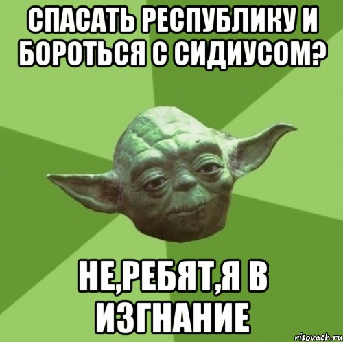 спасать республику и бороться с Сидиусом? не,ребят,я в изгнание, Мем Мастер Йода