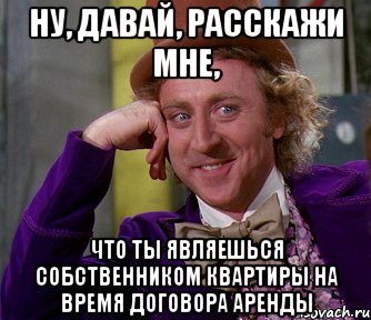 Ну, давай, расскажи мне, Что ты являешься собственником квартиры на время договора аренды, Мем мое лицо