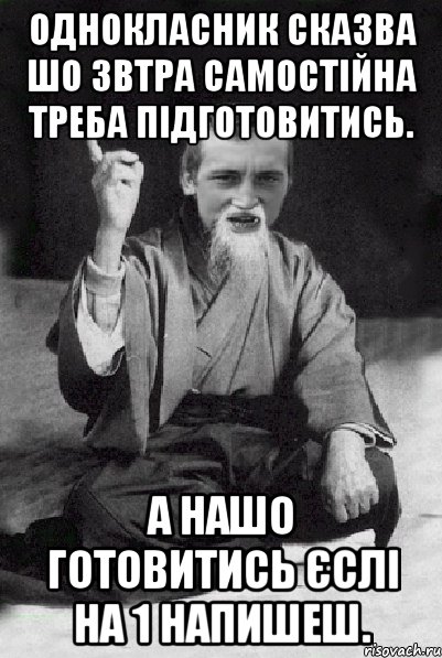 Однокласник сказва шо звтра самостійна треба підготовитись. А нашо готовитись єслі на 1 напишеш., Мем Мудрий паца