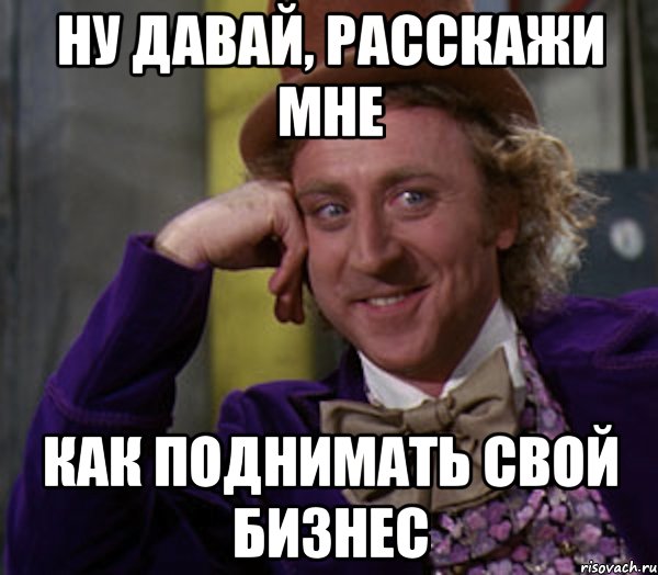 Ну давай, расскажи мне как поднимать свой бизнес, Мем Ну давай расскажи (Вилли Вонка)