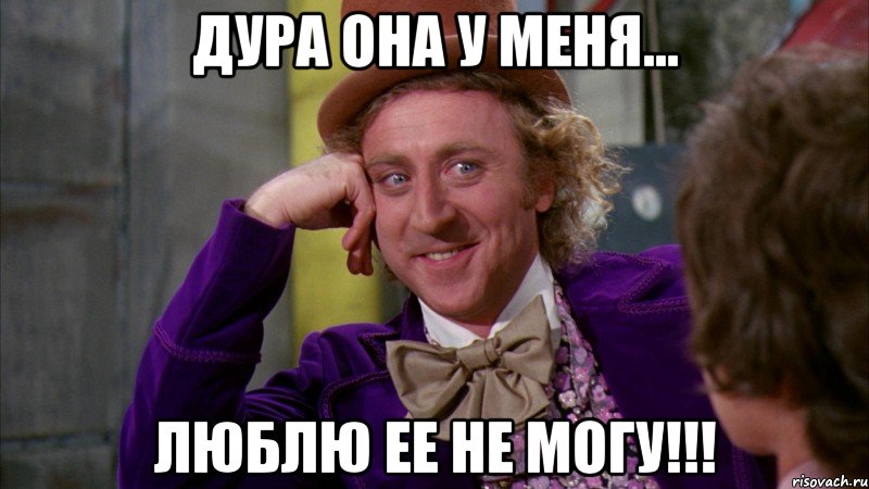 Дура она у меня... Люблю ее не могу!!!, Мем Ну давай расскажи (Вилли Вонка)